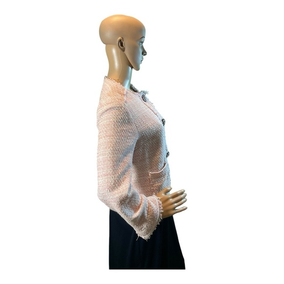 Zara Basic Women’s Size Small Long Sleeve Pink and White Tweed Short Jacket - Picture 7 of 15